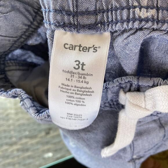 Carter's Boys‎ Shorts Size 3T Chambray Blue Elastic Waist Anchors Nautical Print - Picture 3 of 3